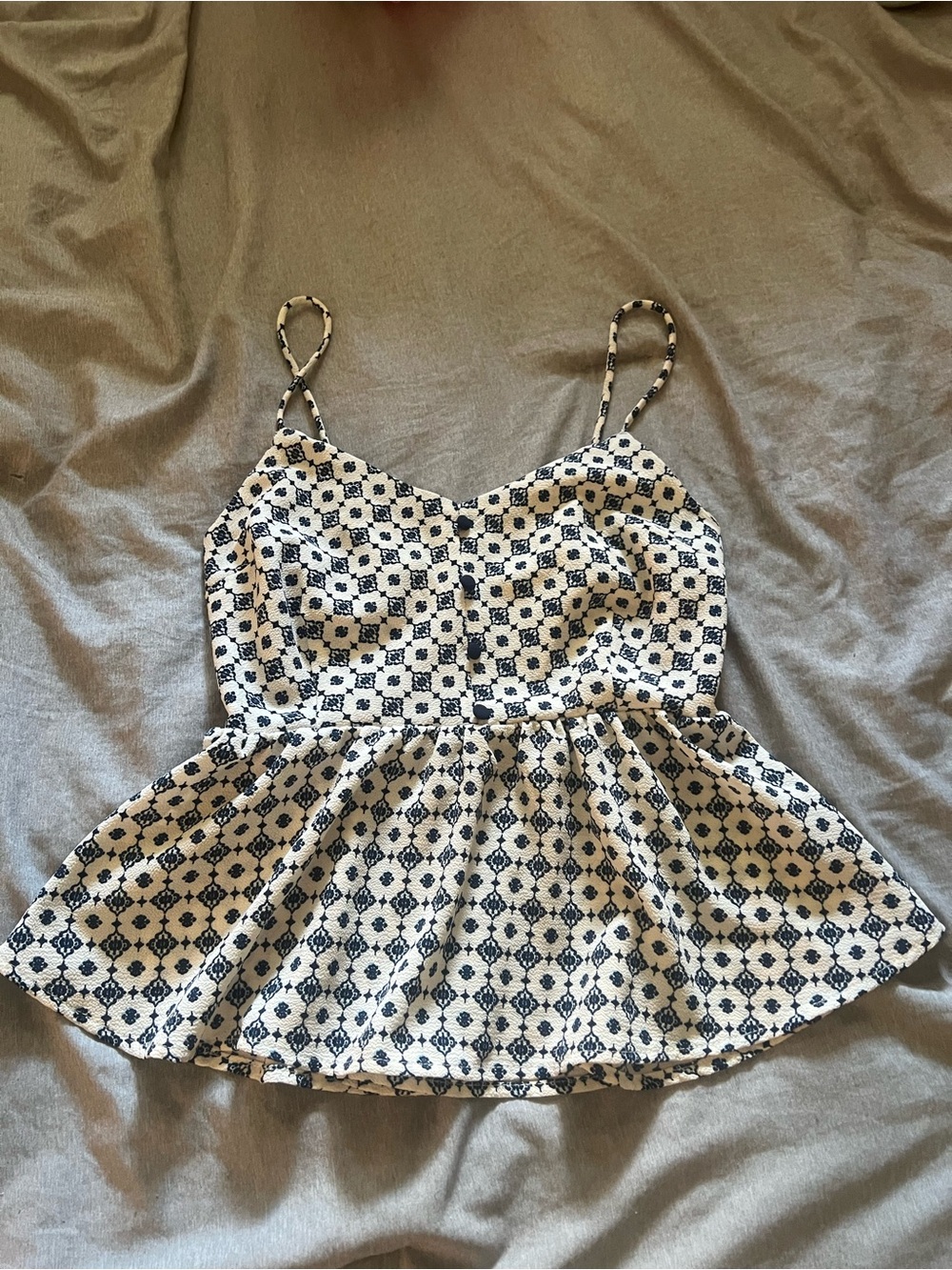 Women’s Navy and White Patterned Peplum Cami Top